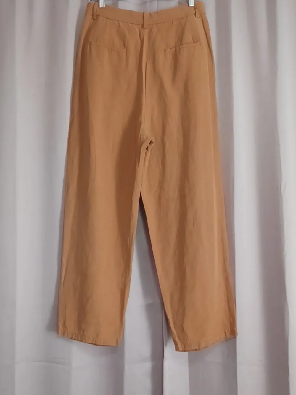 Zara Linen Blend Camel High-Waisted Pleated Front Tapered Trousers Women's M